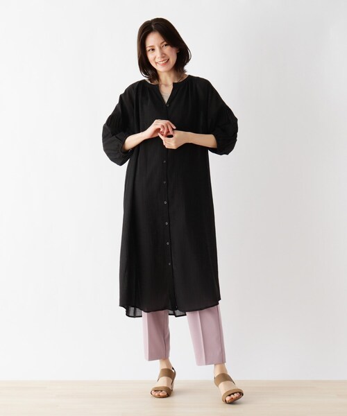 SHOO・LA・RUE（シューラルー）の「◆袖ボリューム綿シフォンワンピース（ワンピース・レディース・ライトブルー/ブラック/オリーブ/オレンジ/ナチュラル/ブラウン系・00）」の2枚目の写真