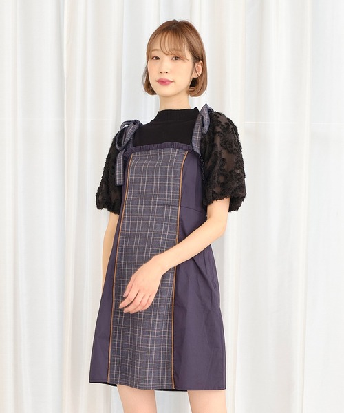 TITTY&CO.（ティティーアンドコー）の「【TITTY&CO.】ショルダーリボンチェックワンピース（ワンピース・レディース・ブラウン/ネイビー・SMALL/MEDIUM）」の7枚目の写真