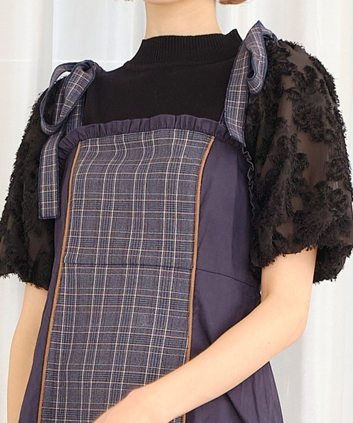 TITTY&CO.（ティティーアンドコー）の「【TITTY&CO.】ショルダーリボンチェックワンピース（ワンピース・レディース・ブラウン/ネイビー・SMALL/MEDIUM）」の8枚目の写真