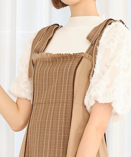 TITTY&CO.（ティティーアンドコー）の「【TITTY&CO.】ショルダーリボンチェックワンピース（ワンピース・レディース・ブラウン/ネイビー・SMALL/MEDIUM）」の5枚目の写真