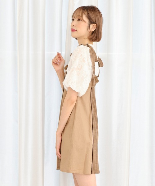 TITTY&CO.（ティティーアンドコー）の「【TITTY&CO.】ショルダーリボンチェックワンピース（ワンピース・レディース・ブラウン/ネイビー・SMALL/MEDIUM）」の3枚目の写真