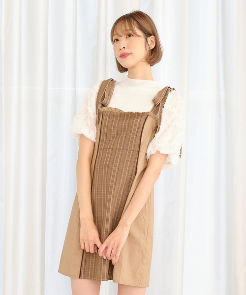 TITTY&CO.（ティティーアンドコー）の「【TITTY&CO.】ショルダーリボンチェックワンピース（ワンピース・レディース・ブラウン/ネイビー・SMALL/MEDIUM）」の4枚目の写真