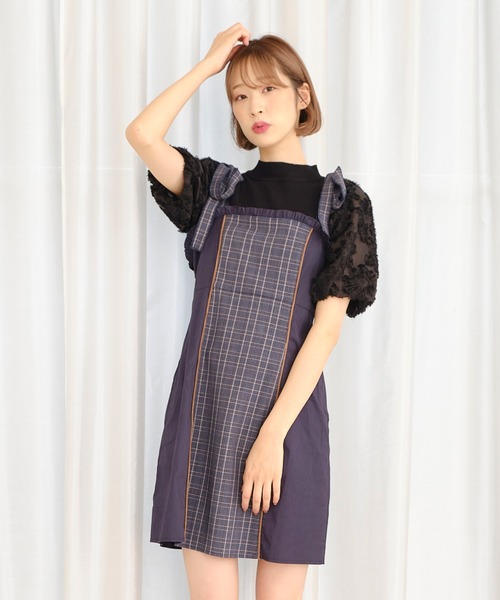 TITTY&CO.（ティティーアンドコー）の「【TITTY&CO.】ショルダーリボンチェックワンピース（ワンピース・レディース・ブラウン/ネイビー・SMALL/MEDIUM）」の10枚目の写真