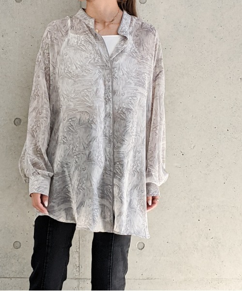 Per sist ence（パーシエンス）の「Per sist ence/パーシエンス　マーブルプリント バンドカラーシャツ（シャツ/ブラウス・レディース・グリーン/オレンジ/グレー・FREE）」の7枚目の写真