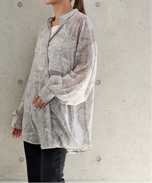 Per sist ence（パーシエンス）の「Per sist ence/パーシエンス　マーブルプリント バンドカラーシャツ（シャツ/ブラウス・レディース・グリーン/オレンジ/グレー・FREE）」の8枚目の写真