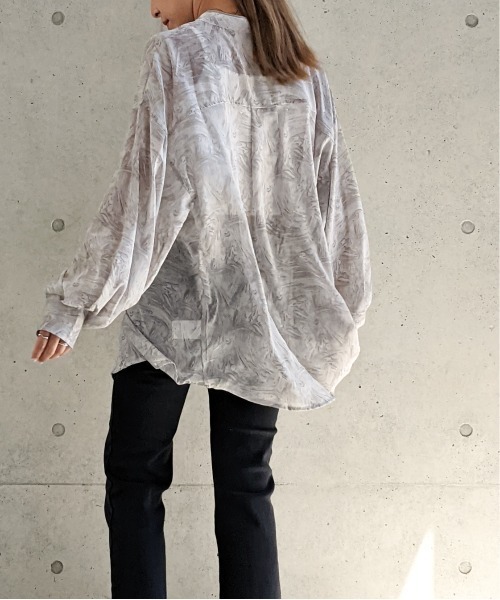 Per sist ence（パーシエンス）の「Per sist ence/パーシエンス　マーブルプリント バンドカラーシャツ（シャツ/ブラウス・レディース・グリーン/オレンジ/グレー・FREE）」の9枚目の写真