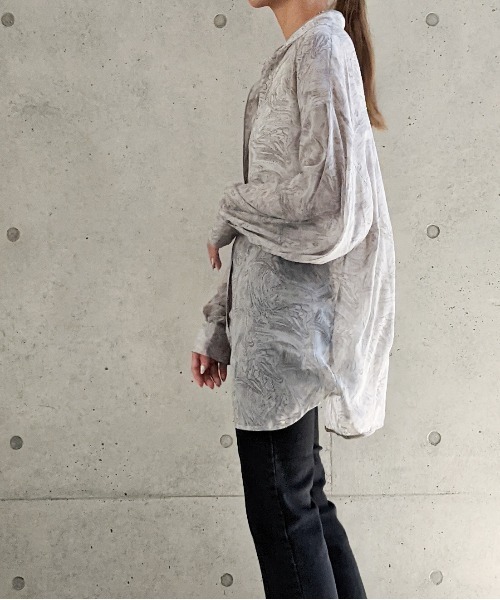 Per sist ence（パーシエンス）の「Per sist ence/パーシエンス　マーブルプリント バンドカラーシャツ（シャツ/ブラウス・レディース・グリーン/オレンジ/グレー・FREE）」の10枚目の写真