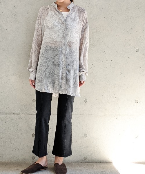 Per sist ence（パーシエンス）の「Per sist ence/パーシエンス　マーブルプリント バンドカラーシャツ（シャツ/ブラウス・レディース・グリーン/オレンジ/グレー・FREE）」の11枚目の写真