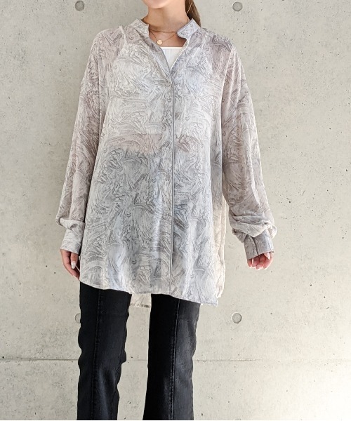 Per sist ence（パーシエンス）の「Per sist ence/パーシエンス　マーブルプリント バンドカラーシャツ（シャツ/ブラウス・レディース・グリーン/オレンジ/グレー・FREE）」の12枚目の写真