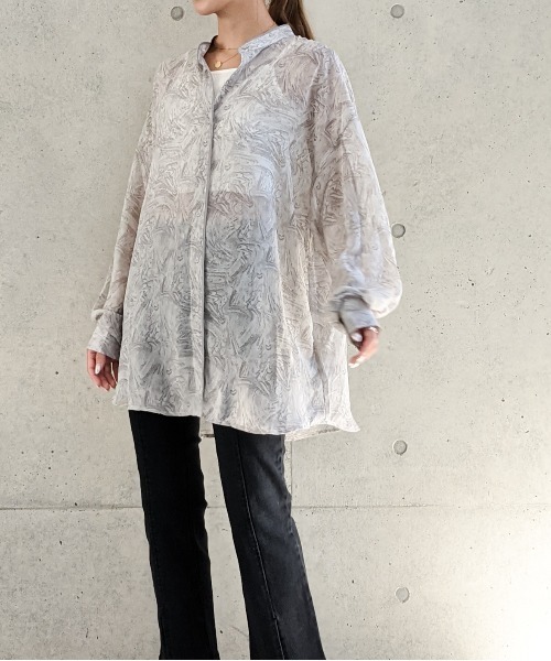 Per sist ence（パーシエンス）の「Per sist ence/パーシエンス　マーブルプリント バンドカラーシャツ（シャツ/ブラウス・レディース・グリーン/オレンジ/グレー・FREE）」の13枚目の写真