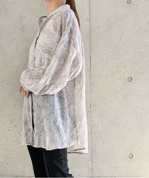 Per sist ence（パーシエンス）の「Per sist ence/パーシエンス　マーブルプリント バンドカラーシャツ（シャツ/ブラウス・レディース・グリーン/オレンジ/グレー・FREE）」の14枚目の写真