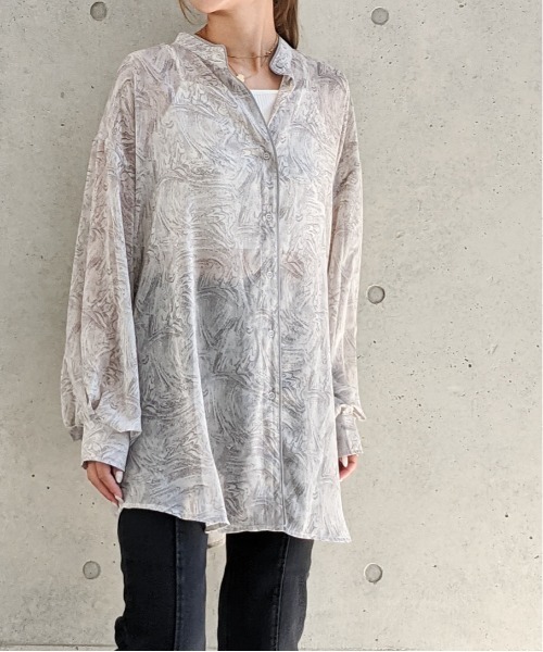 Per sist ence（パーシエンス）の「Per sist ence/パーシエンス　マーブルプリント バンドカラーシャツ（シャツ/ブラウス・レディース・グリーン/オレンジ/グレー・FREE）」の16枚目の写真