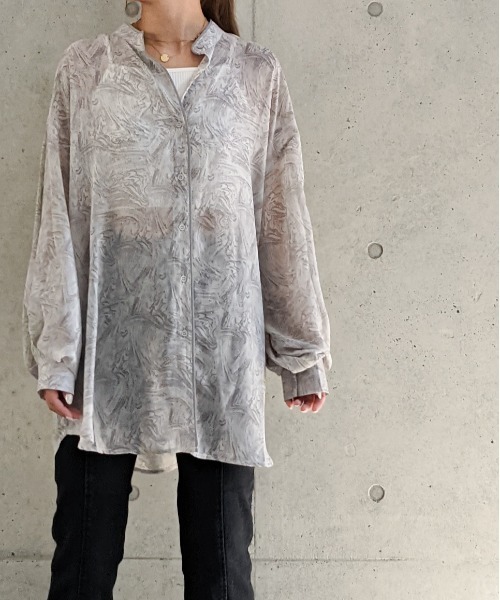 Per sist ence（パーシエンス）の「Per sist ence/パーシエンス　マーブルプリント バンドカラーシャツ（シャツ/ブラウス・レディース・グリーン/オレンジ/グレー・FREE）」の21枚目の写真