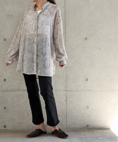 Per sist ence（パーシエンス）の「Per sist ence/パーシエンス　マーブルプリント バンドカラーシャツ（シャツ/ブラウス・レディース・グリーン/オレンジ/グレー・FREE）」の22枚目の写真