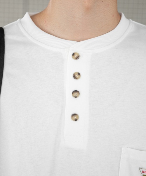 PairPair（ペアペア）の「ワッペン付きヘンリーネックロンT(ユニセックス)（Tシャツ/カットソー・メンズ・オフホワイト/ブルー/グリーン/スミクロ・MEDIUM/LARGE）」の14枚目の写真