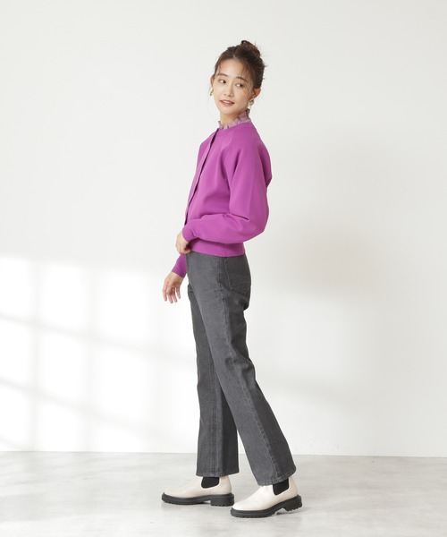 N.（N. Natural Beauty Basic）（エヌエヌナチュラルビューティーベーシック）の「◆ドットボタン総針フォルムカーディガン（カーディガン/ボレロ・レディース・オフホワイト/ブラック/グリーン/パープル・MEDIUM）」の13枚目の写真