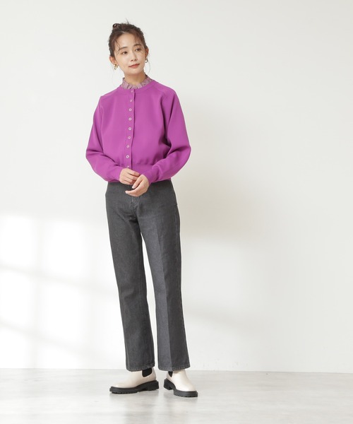 N.（N. Natural Beauty Basic）（エヌエヌナチュラルビューティーベーシック）の「◆ドットボタン総針フォルムカーディガン（カーディガン/ボレロ・レディース・オフホワイト/ブラック/グリーン/パープル・MEDIUM）」の14枚目の写真