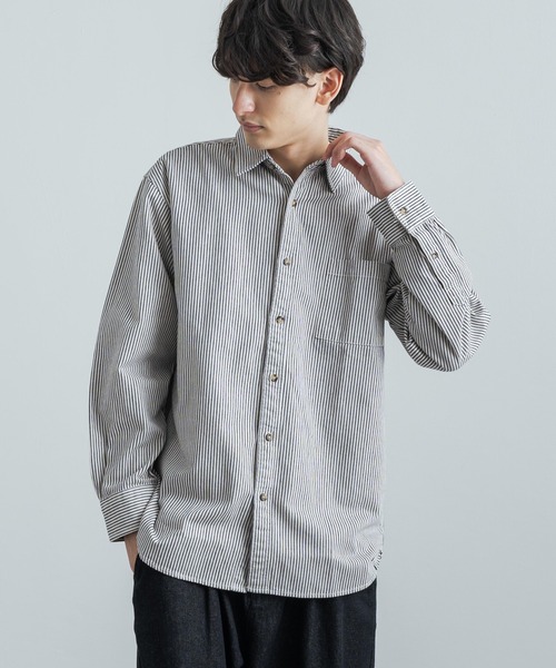 Rocky Monroe(ロッキーモンロー)の「オーバーサイズ ヒッコリーストライプレギュラーカラーロングシャツ(シャツ/ブラウス・メンズ・ホワイト/ネイビー・M/L)」の20枚目の写真