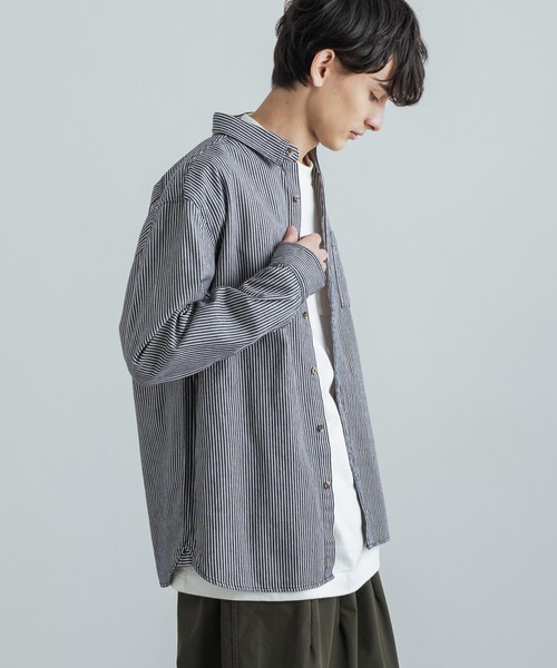 Rocky Monroe(ロッキーモンロー)の「オーバーサイズ ヒッコリーストライプレギュラーカラーロングシャツ(シャツ/ブラウス・メンズ・ホワイト/ネイビー・M/L)」の17枚目の写真