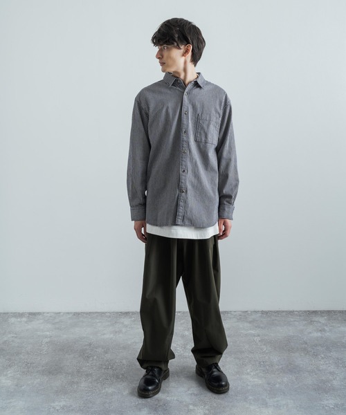 Rocky Monroe(ロッキーモンロー)の「オーバーサイズ ヒッコリーストライプレギュラーカラーロングシャツ(シャツ/ブラウス・メンズ・ホワイト/ネイビー・M/L)」の13枚目の写真