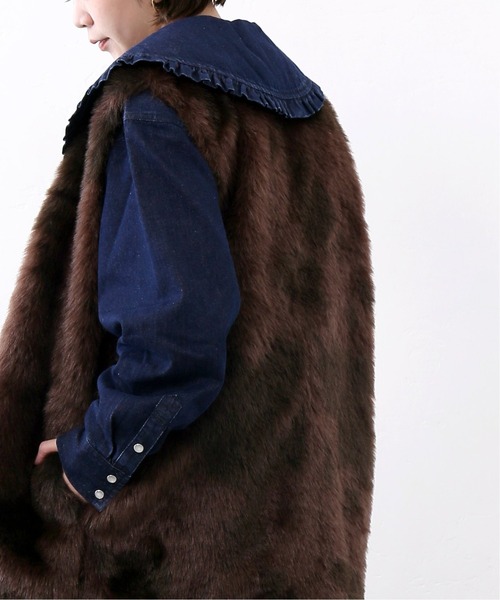 JOINT WORKS(ジョイントワークス)の「J-デニムフリルカラーシャツ(シャツ/ブラウス・レディース・ネイビー/ブルー・FREE)」の2枚目の写真