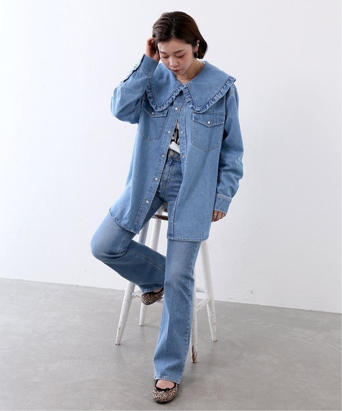 JOINT WORKS(ジョイントワークス)の「J-デニムフリルカラーシャツ(シャツ/ブラウス・レディース・ネイビー/ブルー・FREE)」の17枚目の写真