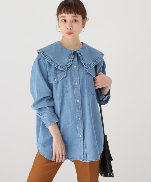 JOINT WORKS(ジョイントワークス)の「J-デニムフリルカラーシャツ(シャツ/ブラウス・レディース・ネイビー/ブルー・FREE)」の7枚目の写真