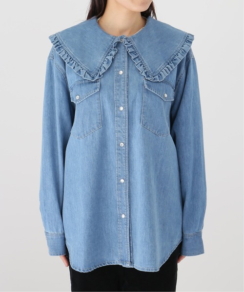 JOINT WORKS(ジョイントワークス)の「J-デニムフリルカラーシャツ(シャツ/ブラウス・レディース・ネイビー/ブルー・FREE)」の3枚目の写真