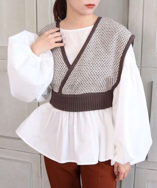 moment+(モーメントプラス)の「7G リンクス編みニットビスチェ(ニット/セーター・レディース・ブラック/チャコールグレー/ライトグリーン・FREE)」の13枚目の写真