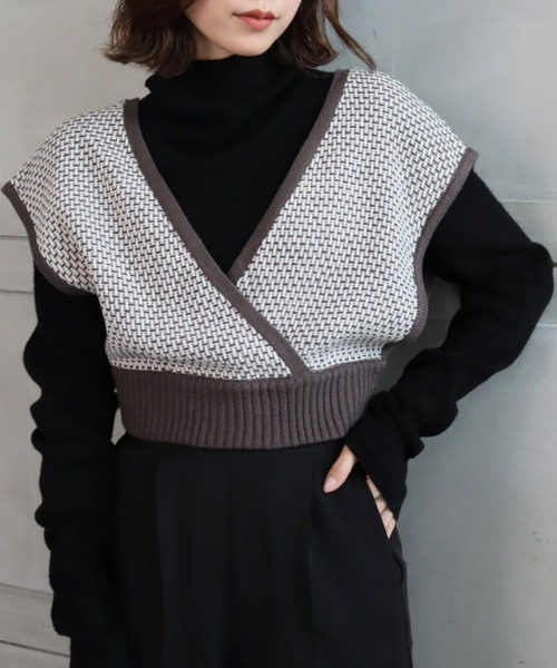 moment+(モーメントプラス)の「7G リンクス編みニットビスチェ(ニット/セーター・レディース・ブラック/チャコールグレー/ライトグリーン・FREE)」の8枚目の写真