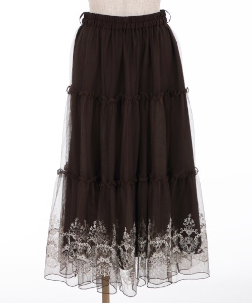 axes femme(アクシーズファム)の「裾刺繍チュールティアードSK(スカート・レディース・ブラック/ダークブラウン/ラベンダー・MEDIUM)」の7枚目の写真