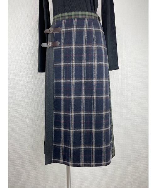 Rydia（リディア）の「ブロッキングチェックスカート（スカート・レディース・ブラウン/ネイビー・M）」の2枚目の写真