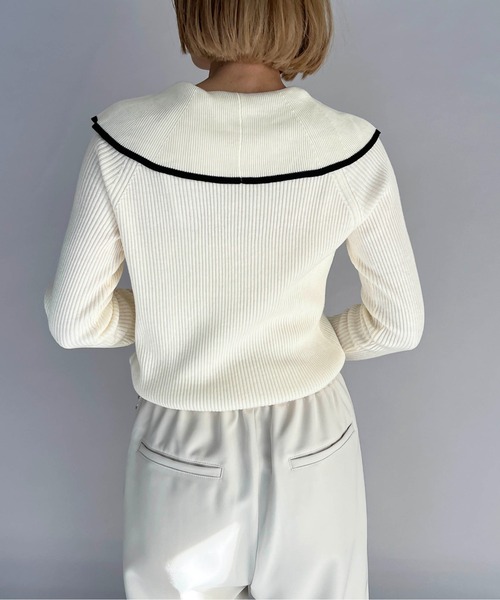 PICCIN（ピッチン）の「ショールカラーリブニット（ニット/セーター・レディース・ブラック/オフホワイト/ブルー・M）」の6枚目の写真