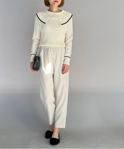 PICCIN（ピッチン）の「ショールカラーリブニット（ニット/セーター・レディース・ブラック/オフホワイト/ブルー・M）」の10枚目の写真