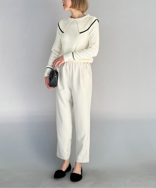 PICCIN（ピッチン）の「ショールカラーリブニット（ニット/セーター・レディース・ブラック/オフホワイト/ブルー・M）」の11枚目の写真