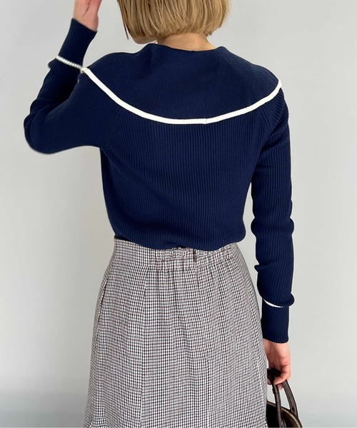 PICCIN（ピッチン）の「ショールカラーリブニット（ニット/セーター・レディース・ブラック/オフホワイト/ブルー・M）」の17枚目の写真