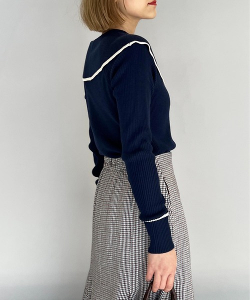 PICCIN（ピッチン）の「ショールカラーリブニット（ニット/セーター・レディース・ブラック/オフホワイト/ブルー・M）」の18枚目の写真