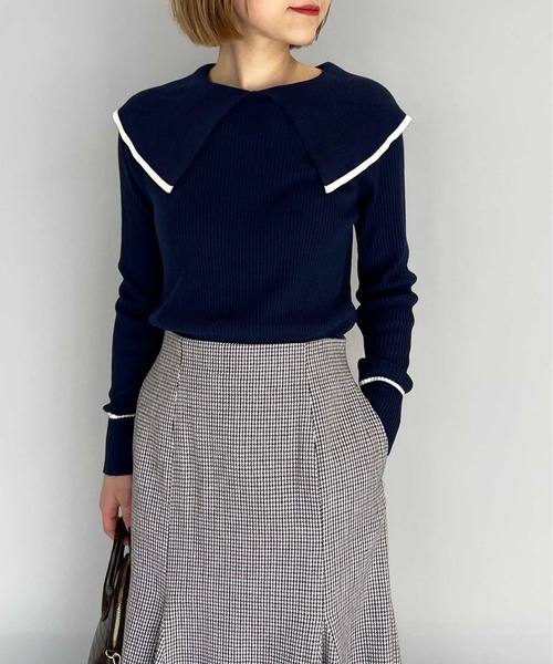 PICCIN（ピッチン）の「ショールカラーリブニット（ニット/セーター・レディース・ブラック/オフホワイト/ブルー・M）」の19枚目の写真