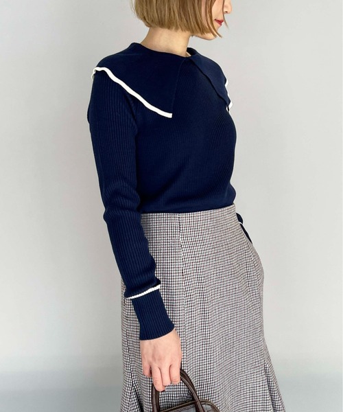 PICCIN（ピッチン）の「ショールカラーリブニット（ニット/セーター・レディース・ブラック/オフホワイト/ブルー・M）」の16枚目の写真