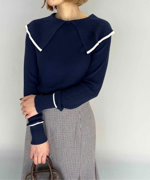 PICCIN（ピッチン）の「ショールカラーリブニット（ニット/セーター・レディース・ブラック/オフホワイト/ブルー・M）」の20枚目の写真