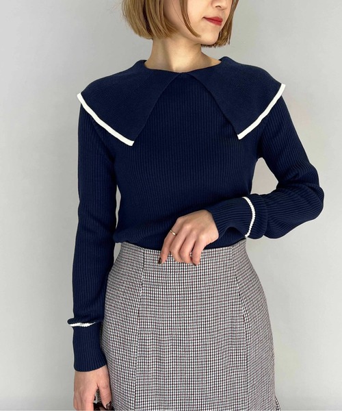 PICCIN（ピッチン）の「ショールカラーリブニット（ニット/セーター・レディース・ブラック/オフホワイト/ブルー・M）」の15枚目の写真