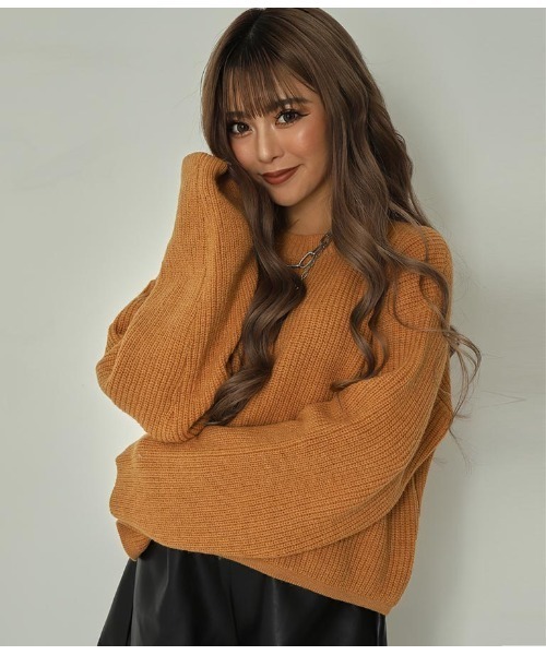 ANAP(アナップ)の「カラークロップドニットトップス(ニット/セーター・レディース・ダークブラウン/ベージュ/ピンク/グリーン/マスタード・FREE)」の1枚目の写真