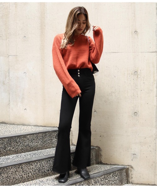 ANAP(アナップ)の「カラークロップドニットトップス(ニット/セーター・レディース・ダークブラウン/ベージュ/ピンク/グリーン/マスタード・FREE)」の7枚目の写真