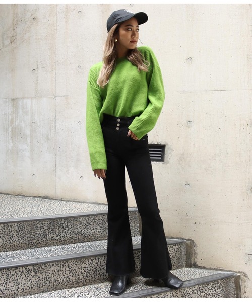 ANAP(アナップ)の「カラークロップドニットトップス(ニット/セーター・レディース・ダークブラウン/ベージュ/ピンク/グリーン/マスタード・FREE)」の10枚目の写真