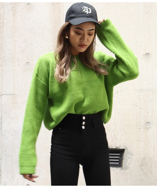 ANAP(アナップ)の「カラークロップドニットトップス(ニット/セーター・レディース・ダークブラウン/ベージュ/ピンク/グリーン/マスタード・FREE)」の16枚目の写真