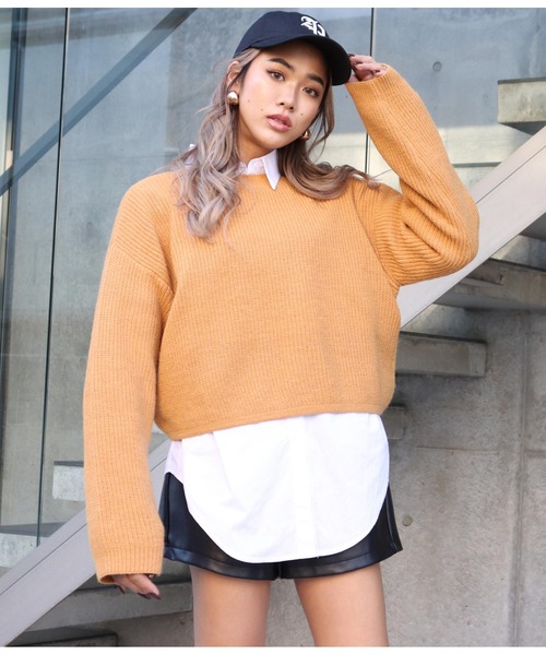 ANAP(アナップ)の「カラークロップドニットトップス(ニット/セーター・レディース・ダークブラウン/ベージュ/ピンク/グリーン/マスタード・FREE)」の18枚目の写真