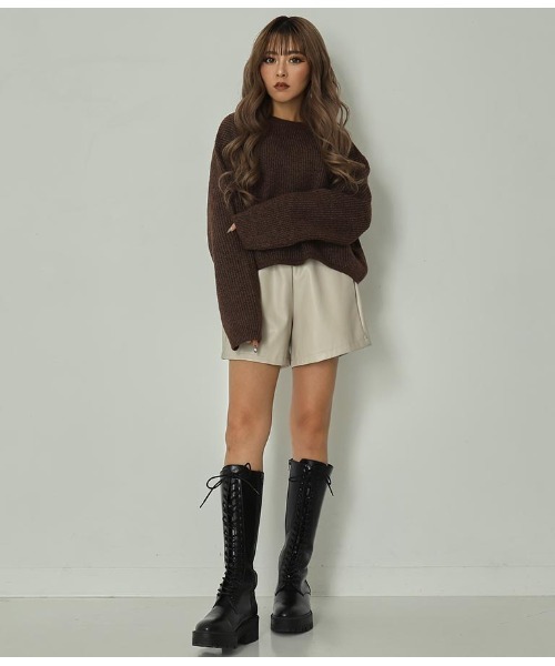 ANAP(アナップ)の「カラークロップドニットトップス(ニット/セーター・レディース・ダークブラウン/ベージュ/ピンク/グリーン/マスタード・FREE)」の11枚目の写真