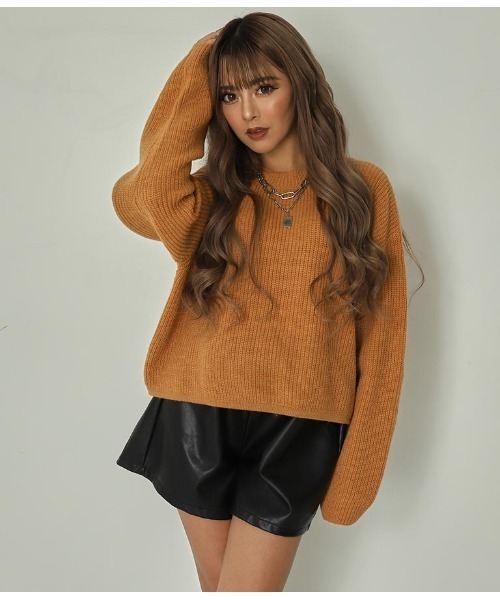 ANAP(アナップ)の「カラークロップドニットトップス(ニット/セーター・レディース・ダークブラウン/ベージュ/ピンク/グリーン/マスタード・FREE)」の13枚目の写真