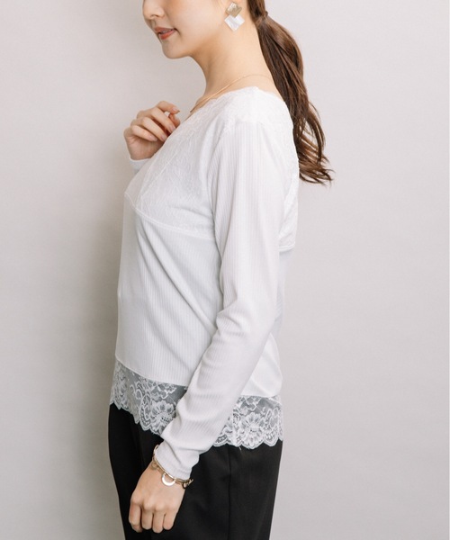 ELVENCE DEUX（エルベンスドゥ）の「レースVナガソデインナー（Tシャツ/カットソー・レディース・ブラック/グレー/オフホワイト・MEDIUM/LARGE）」の13枚目の写真