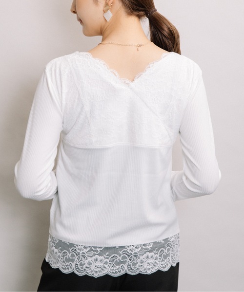 ELVENCE DEUX（エルベンスドゥ）の「レースVナガソデインナー（Tシャツ/カットソー・レディース・ブラック/グレー/オフホワイト・MEDIUM/LARGE）」の14枚目の写真